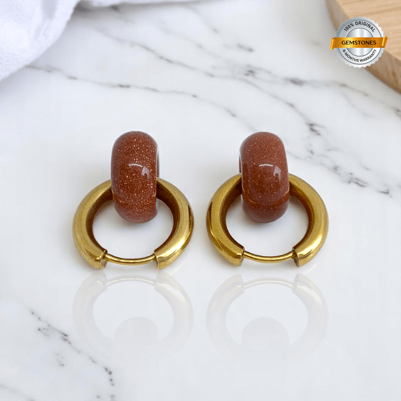 Golden Dusk Hoop Earrings | Sandstone & 18K PVD Gold Plated - For Women | Includes: Earrings