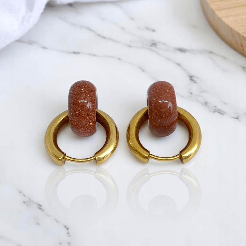 Golden Dusk Hoop Earrings | Sandstone & 18K PVD Gold Plated - For Women | Includes: Earrings