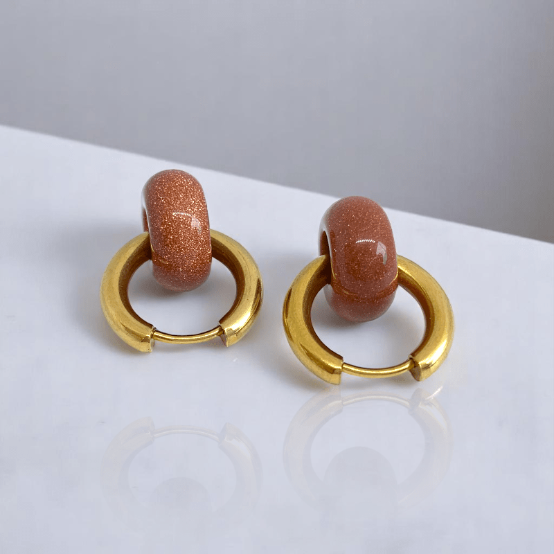 Golden Dusk Hoop Earrings | Sandstone & 18K PVD Gold Plated - For Women | Includes: Earrings