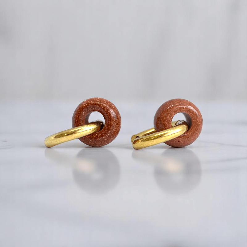 Golden Dusk Hoop Earrings | Sandstone & 18K PVD Gold Plated - For Women | Includes: Earrings