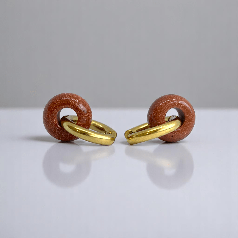 Golden Dusk Hoop Earrings | Sandstone & 18K PVD Gold Plated - For Women | Includes: Earrings