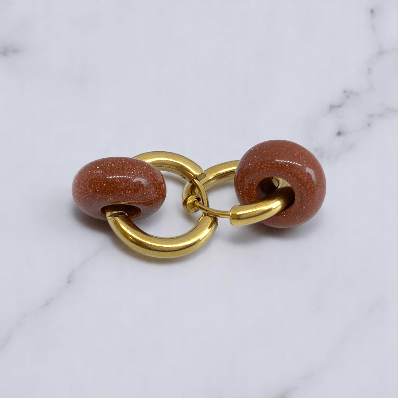 Golden Dusk Hoop Earrings | Sandstone & 18K PVD Gold Plated - For Women | Includes: Earrings