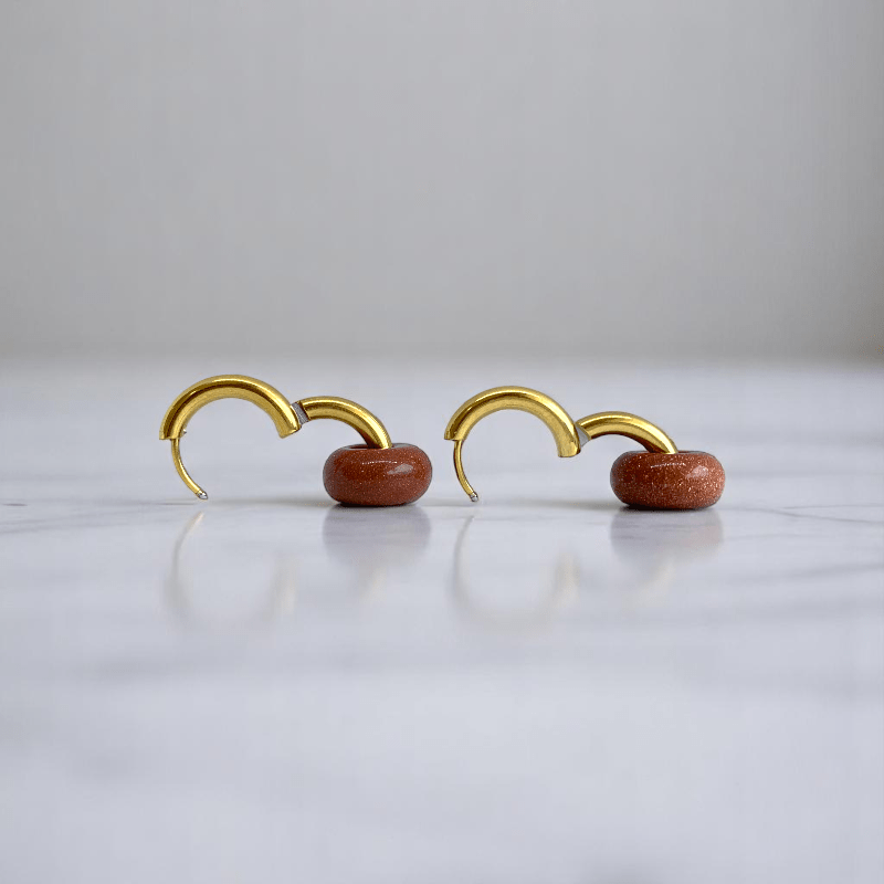 Golden Dusk Hoop Earrings | Sandstone & 18K PVD Gold Plated - For Women | Includes: Earrings