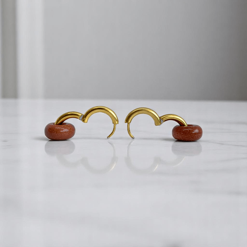 Golden Dusk Hoop Earrings | Sandstone & 18K PVD Gold Plated - For Women | Includes: Earrings