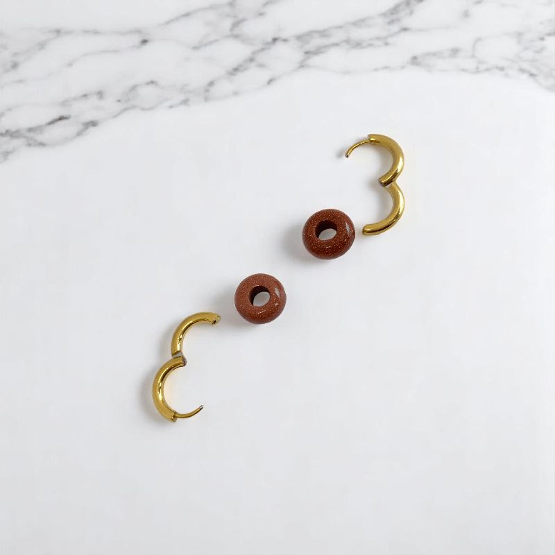 Golden Dusk Hoop Earrings | Sandstone & 18K PVD Gold Plated - For Women | Includes: Earrings
