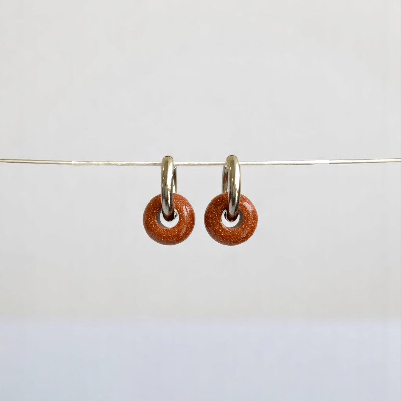 Desert Gleam Hoop Earrings | Sandstone & Silver Plated - For Women | Includes: Earrings