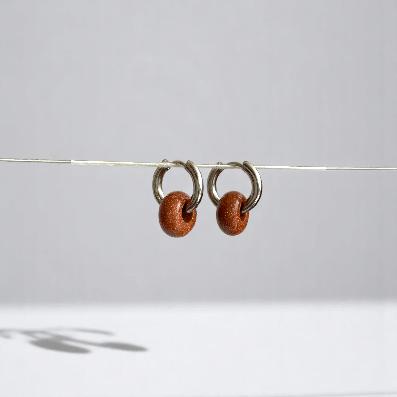 Desert Gleam Hoop Earrings | Sandstone & Silver Plated - For Women | Includes: Earrings