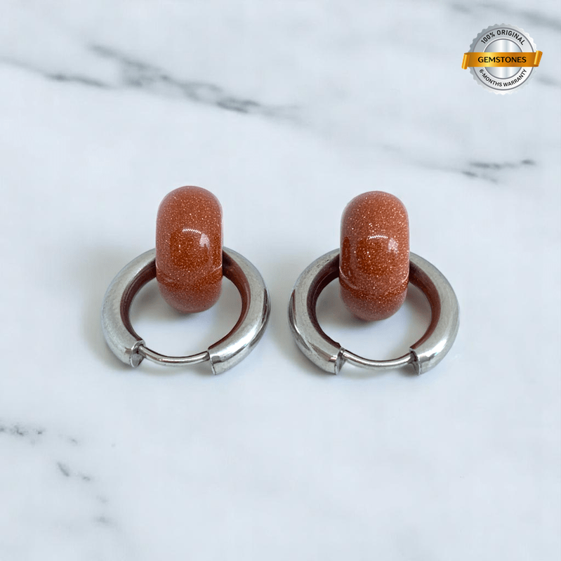 Desert Gleam Hoop Earrings | Sandstone & Silver Plated - For Women | Includes: Earrings