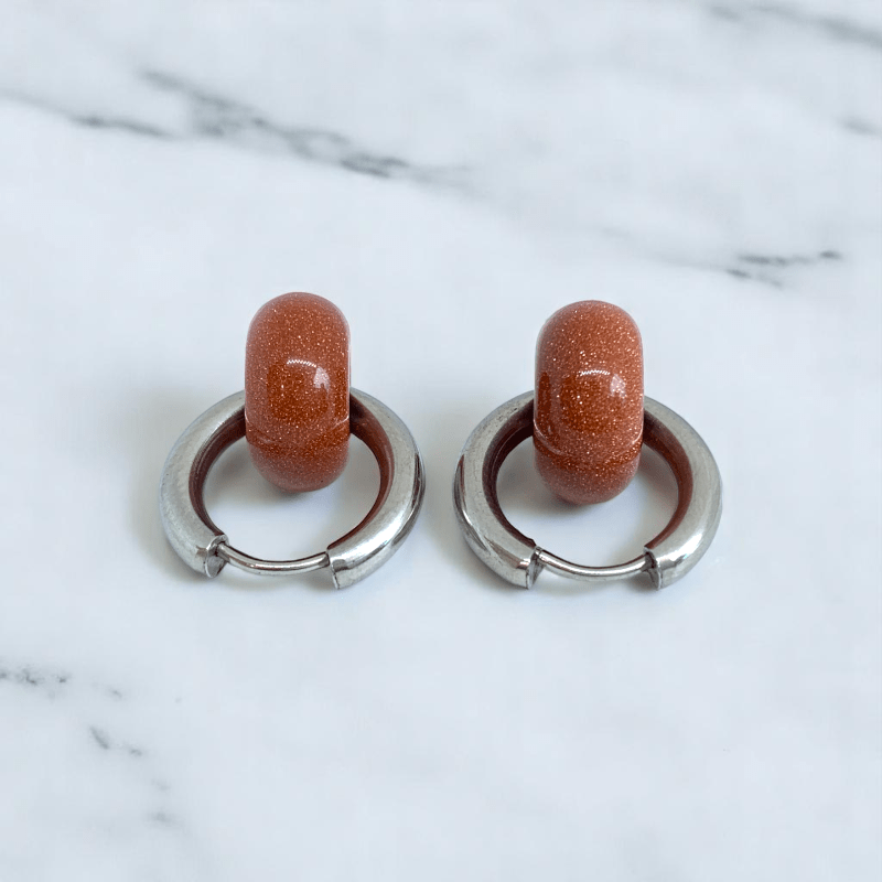 Desert Gleam Hoop Earrings | Sandstone & Silver Plated - For Women | Includes: Earrings