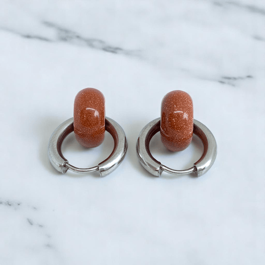 Desert Gleam Hoop Earrings | Sandstone & Silver Plated - For Women | Includes: Earrings