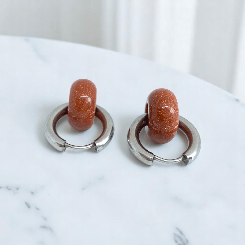 Desert Gleam Hoop Earrings | Sandstone & Silver Plated - For Women | Includes: Earrings
