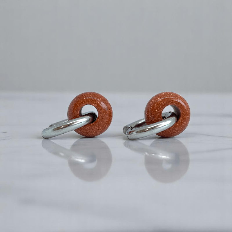 Desert Gleam Hoop Earrings | Sandstone & Silver Plated - For Women | Includes: Earrings