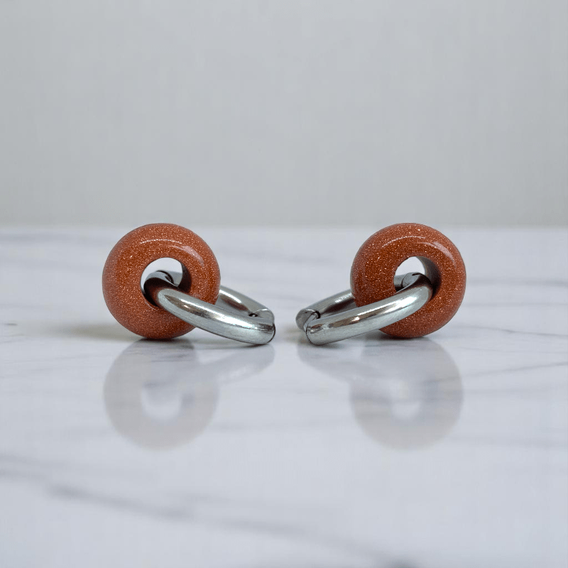 Desert Gleam Hoop Earrings | Sandstone & Silver Plated - For Women | Includes: Earrings