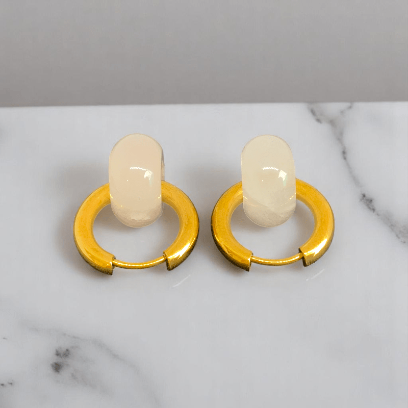 Golden Rose Hoop Earrings | Rose Quartz Stone & 18K PVD Gold Plated - For Women | Includes: Earrings
