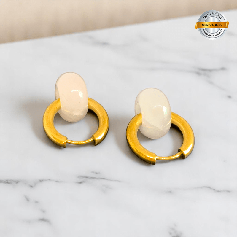 Golden Rose Hoop Earrings | Rose Quartz Stone & 18K PVD Gold Plated - For Women | Includes: Earrings