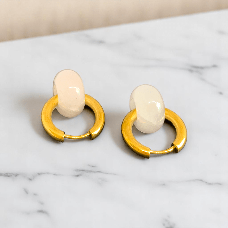 Golden Rose Hoop Earrings | Rose Quartz Stone & 18K PVD Gold Plated - For Women | Includes: Earrings