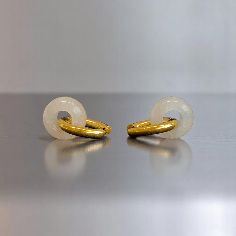 Golden Rose Hoop Earrings | Rose Quartz Stone & 18K PVD Gold Plated - For Women | Includes: Earrings