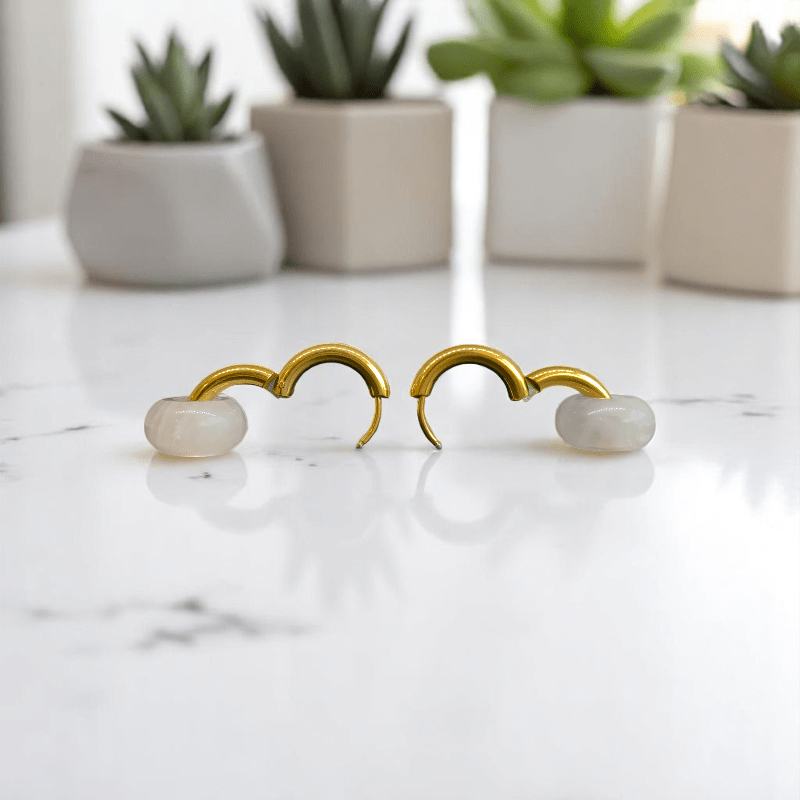 Golden Rose Hoop Earrings | Rose Quartz Stone & 18K PVD Gold Plated - For Women | Includes: Earrings