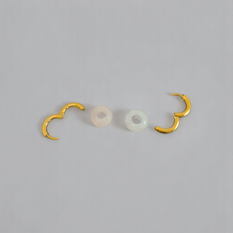Golden Rose Hoop Earrings | Rose Quartz Stone & 18K PVD Gold Plated - For Women | Includes: Earrings