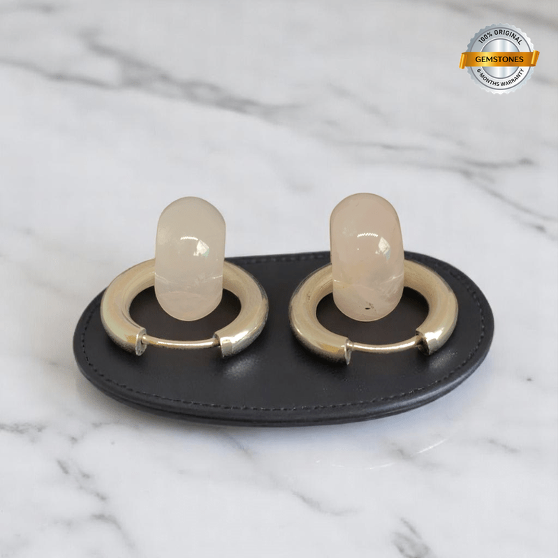 Gentle Bloom Hoop Earrings | Natural Pink Quartz Stone & Silver PVD Plated - For Women | Includes: Earrings