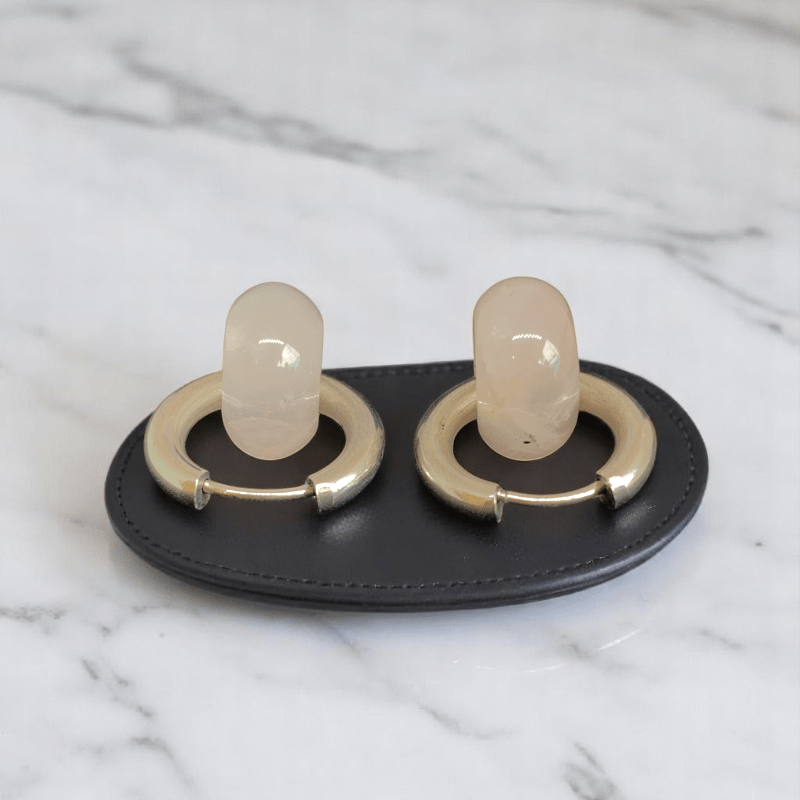 Gentle Bloom Hoop Earrings | Natural Pink Quartz Stone & Silver PVD Plated - For Women | Includes: Earrings