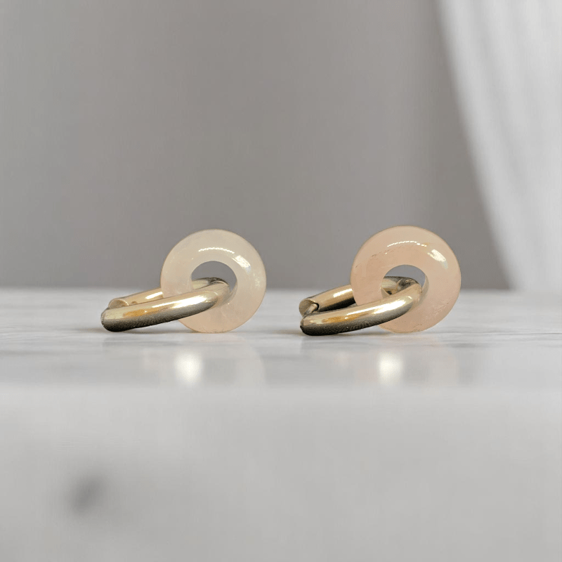 Gentle Bloom Hoop Earrings | Natural Pink Quartz Stone & Silver PVD Plated - For Women | Includes: Earrings