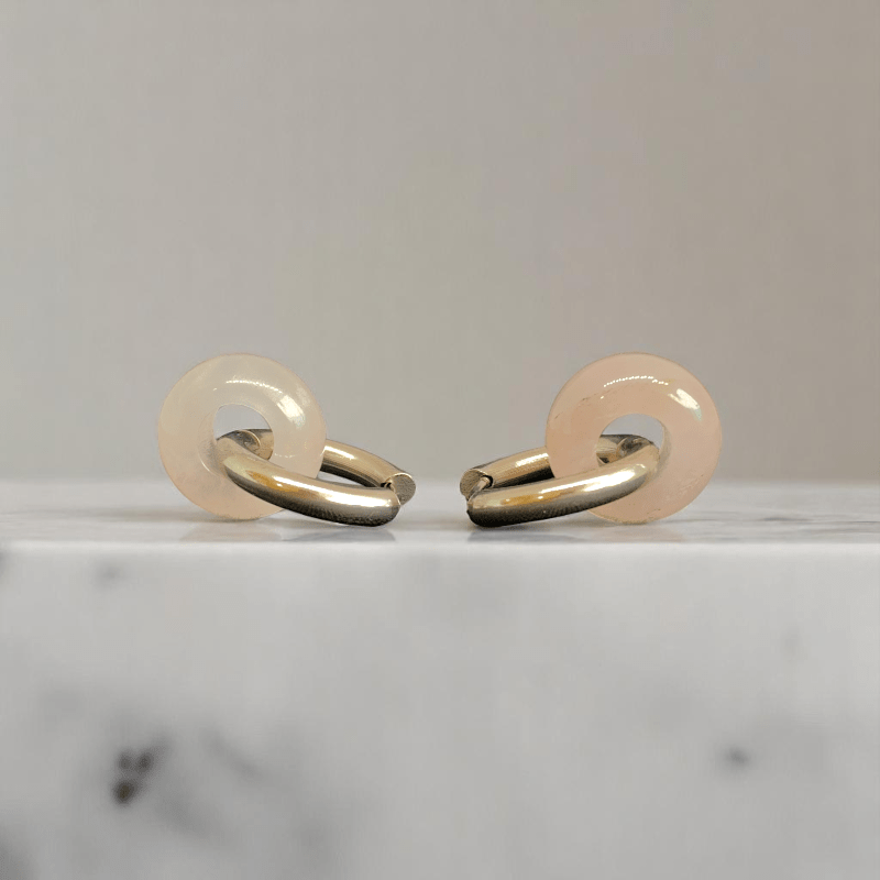 Gentle Bloom Hoop Earrings | Natural Pink Quartz Stone & Silver PVD Plated - For Women | Includes: Earrings