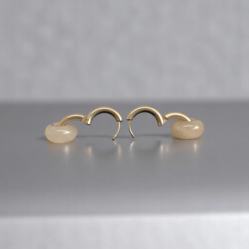 Gentle Bloom Hoop Earrings | Natural Pink Quartz Stone & Silver PVD Plated - For Women | Includes: Earrings