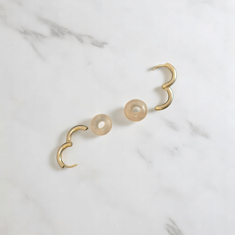 Gentle Bloom Hoop Earrings | Natural Pink Quartz Stone & Silver PVD Plated - For Women | Includes: Earrings