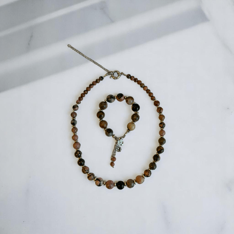 Love & Harmony Set | Rhodonite Stone - For Women | Includes: Necklace, Bracelet