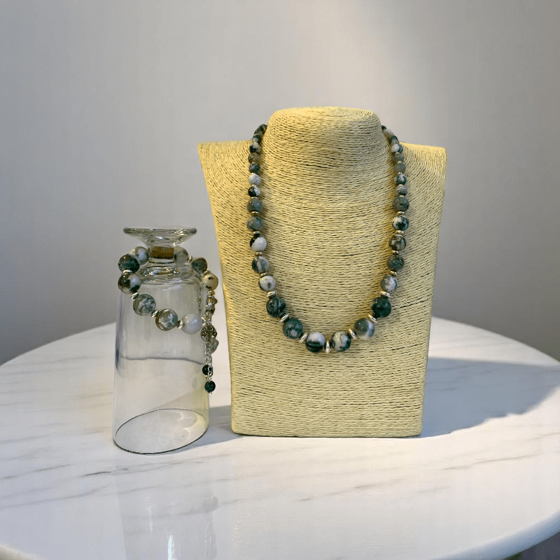 Earth Essence Set | Tree Agate Stone - For Women | Includes: Necklace, Bracelet