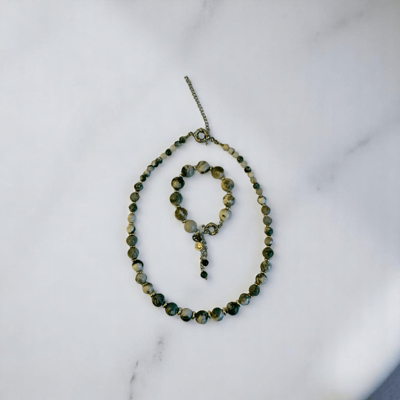 Earth Essence Set | Tree Agate Stone - For Women | Includes: Necklace, Bracelet