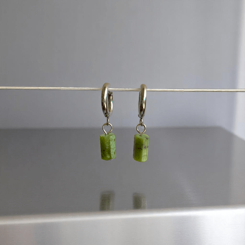 Jade Serenity Earrings | Jade Stone & Silver PVD Plated - For Women | Includes: Earrings