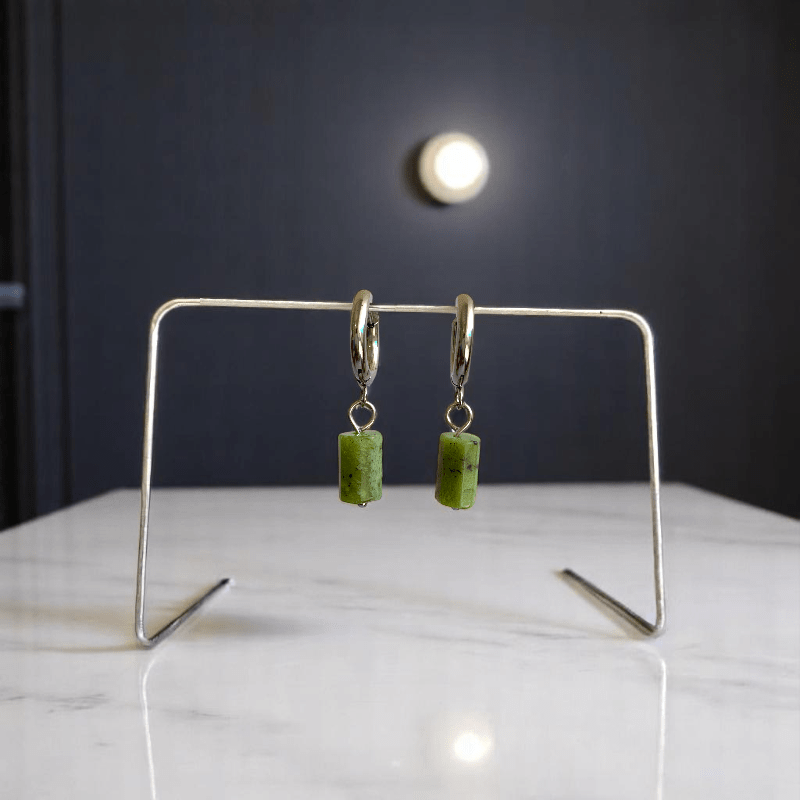Jade Serenity Earrings | Jade Stone & Silver PVD Plated - For Women | Includes: Earrings