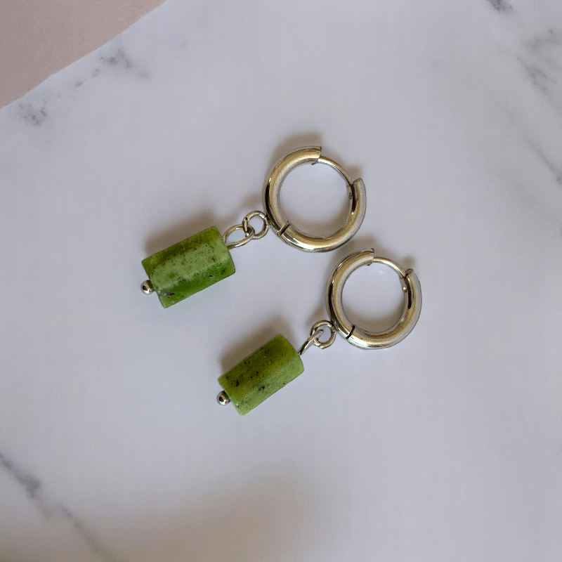 Jade Serenity Earrings | Jade Stone & Silver PVD Plated - For Women | Includes: Earrings