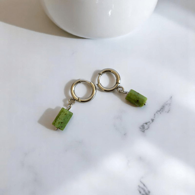 Jade Serenity Earrings | Jade Stone & Silver PVD Plated - For Women | Includes: Earrings