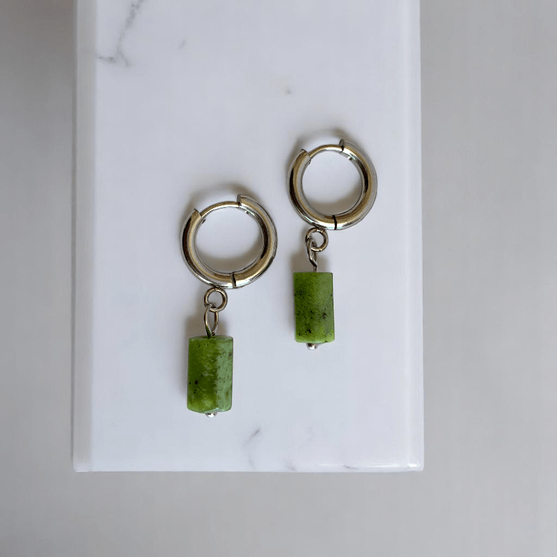 Jade Serenity Earrings | Jade Stone & Silver PVD Plated - For Women | Includes: Earrings