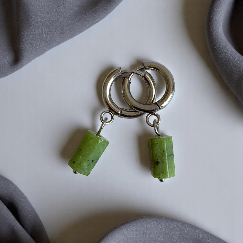 Jade Serenity Earrings | Jade Stone & Silver PVD Plated - For Women | Includes: Earrings