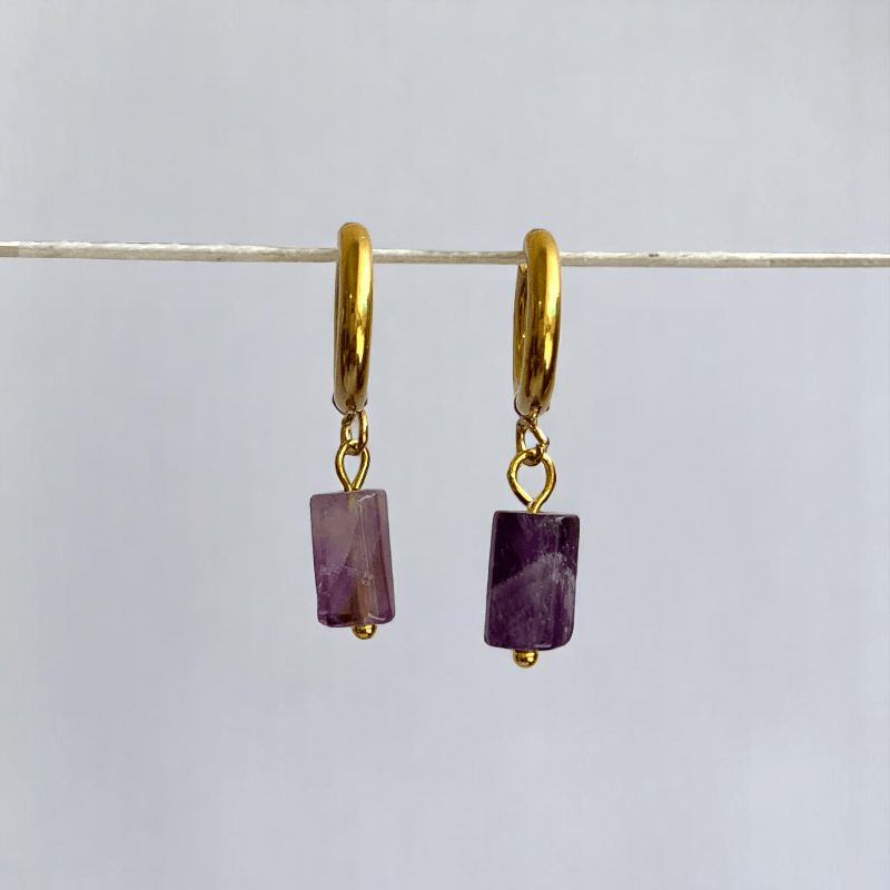 Regal Glow Earrings | Amethyst Stone & 18K PVD Gold Plated - For Women | Includes: Earrings