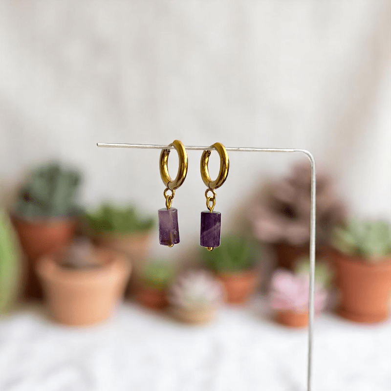 Regal Glow Earrings | Amethyst Stone & 18K PVD Gold Plated - For Women | Includes: Earrings