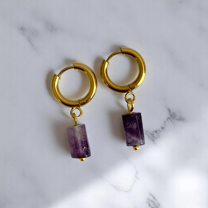 Regal Glow Earrings | Amethyst Stone & 18K PVD Gold Plated - For Women | Includes: Earrings
