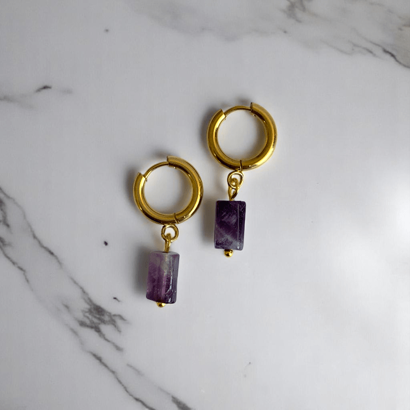Regal Glow Earrings | Amethyst Stone & 18K PVD Gold Plated - For Women | Includes: Earrings