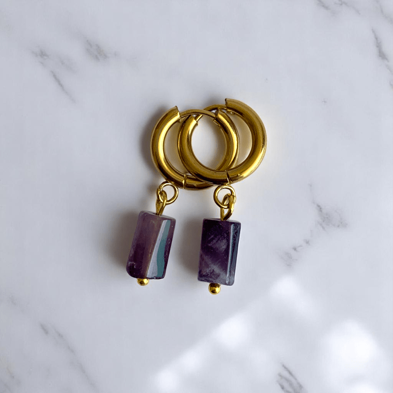 Regal Glow Earrings | Amethyst Stone & 18K PVD Gold Plated - For Women | Includes: Earrings
