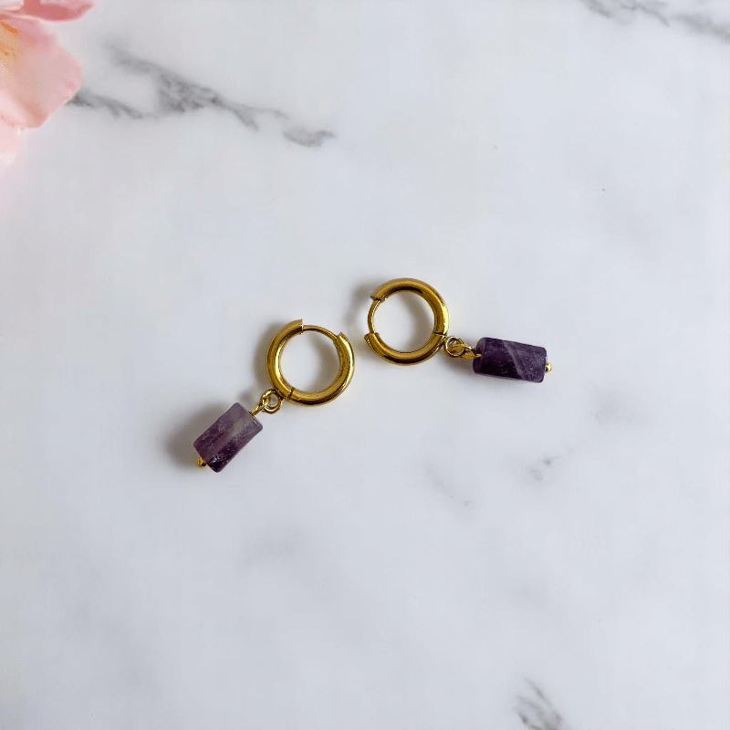 Regal Glow Earrings | Amethyst Stone & 18K PVD Gold Plated - For Women | Includes: Earrings