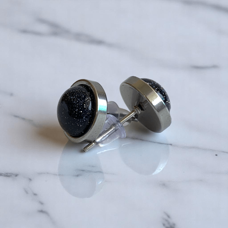 Starlit Night Studs | Blue Sandstone & Silver PVD Plated - For Women | Includes: Earrings