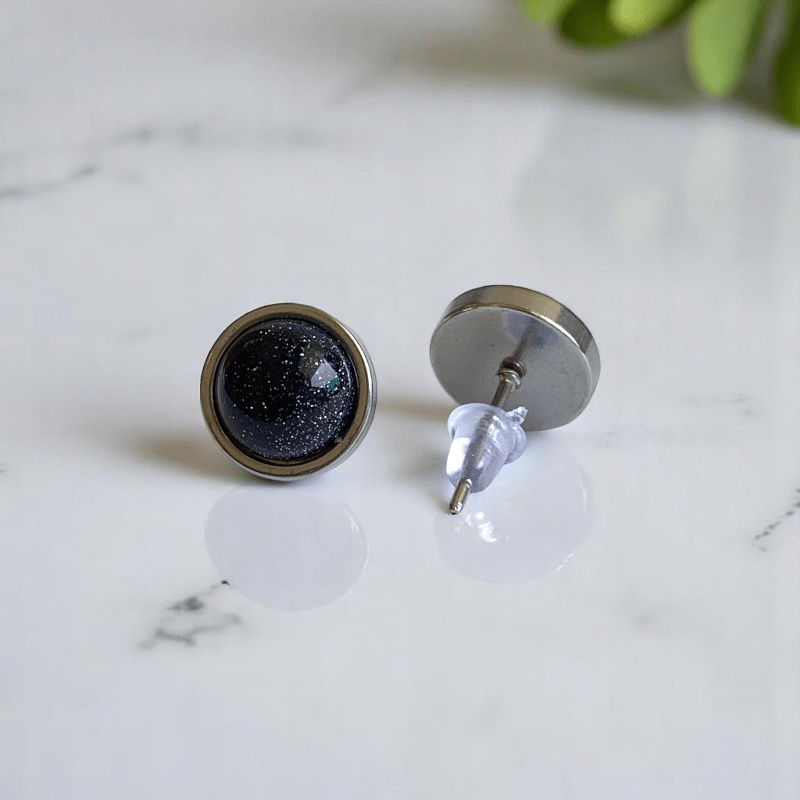 Starlit Night Studs | Blue Sandstone & Silver PVD Plated - For Women | Includes: Earrings