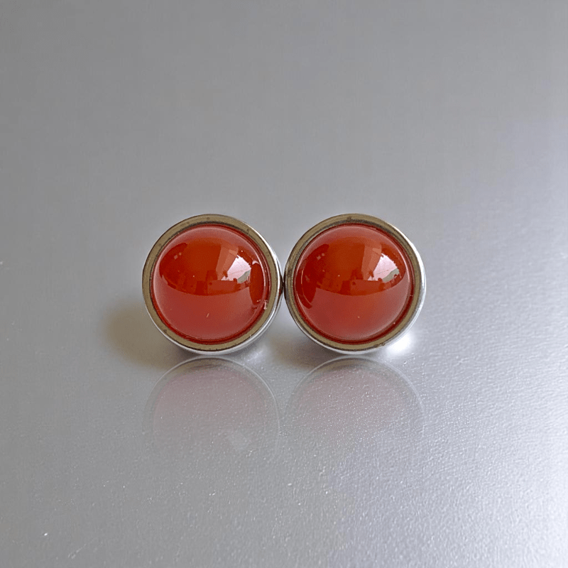 Ember Spark Studs | Carnelian & Silver PVD Plated - For Women | Includes: Earrings