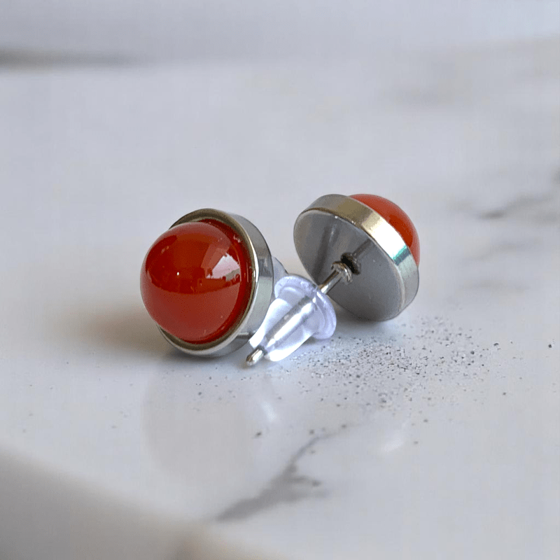 Ember Spark Studs | Carnelian & Silver PVD Plated - For Women | Includes: Earrings