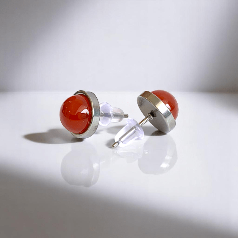 Ember Spark Studs | Carnelian & Silver PVD Plated - For Women | Includes: Earrings