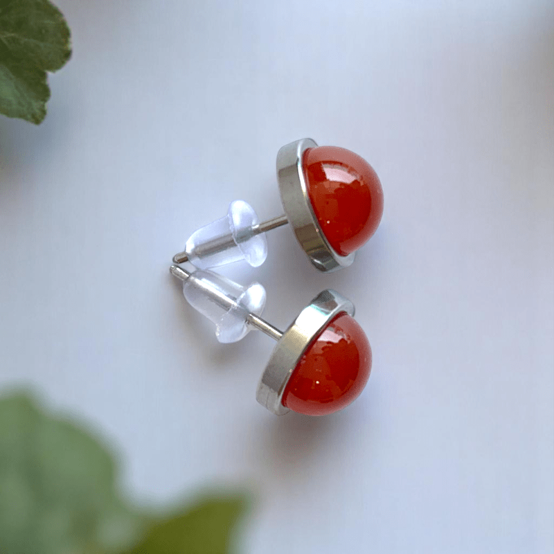Ember Spark Studs | Carnelian & Silver PVD Plated - For Women | Includes: Earrings